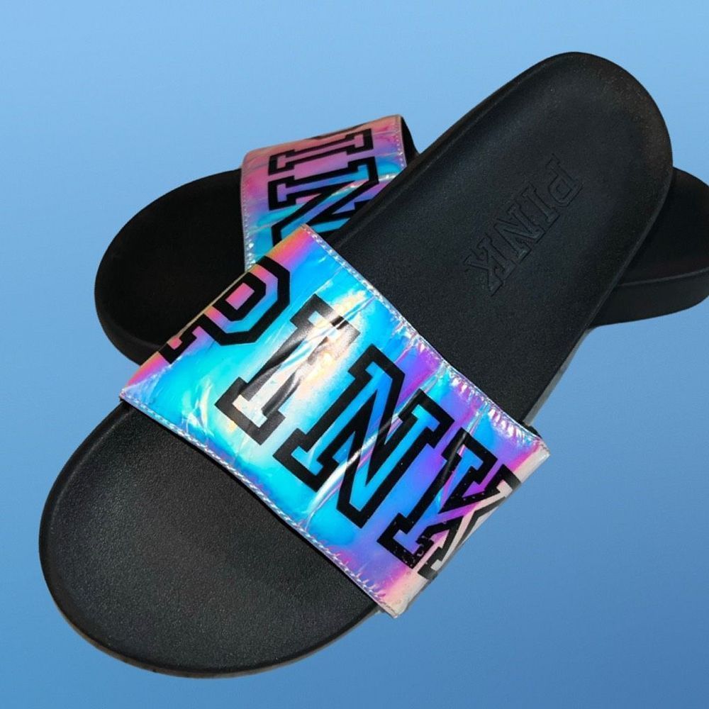 Victoria Secret PINK Iridescent Slides Flip Flops Size 11